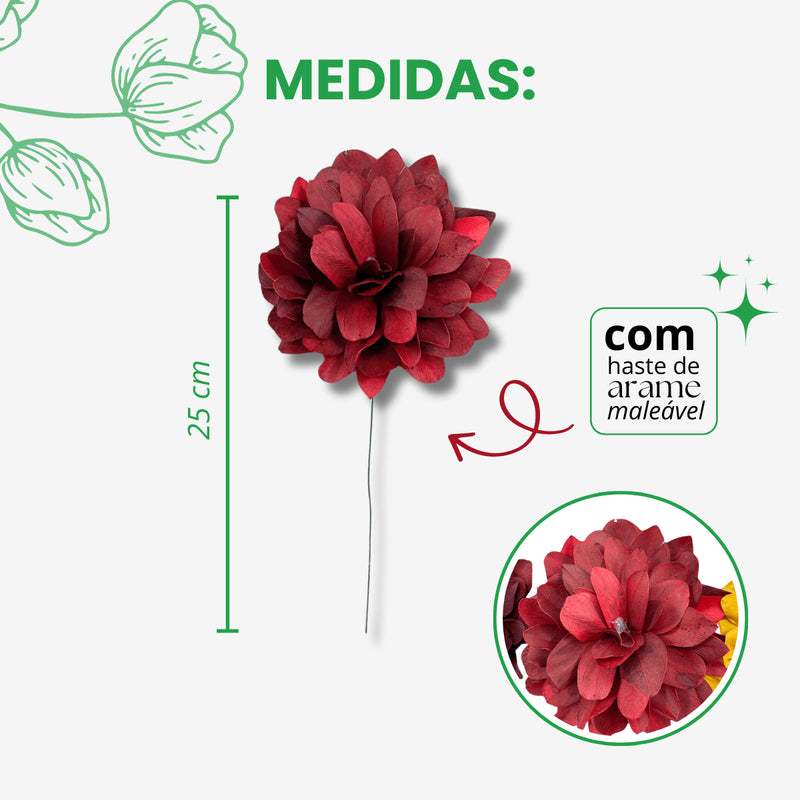 1 Flor de Folha Quina Com Arame Dobrável Desidratada - Vermelho