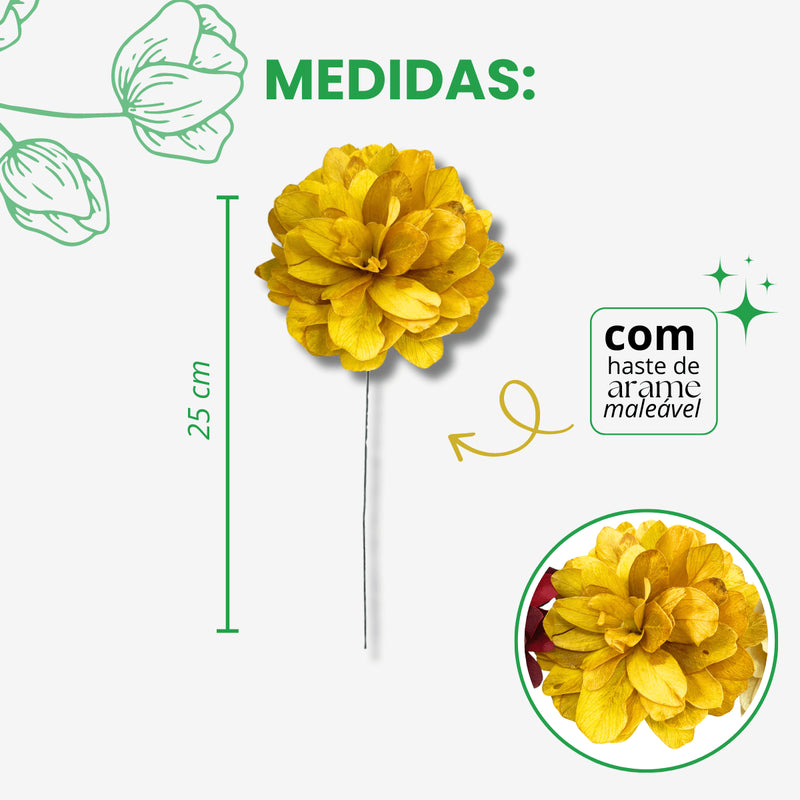 1 Flor de Folha Quina Com Arame Dobrável Desidratada - Amarela