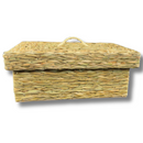 Caixa Baú De Taboa Com Tampa Madeira Revestido Palha Taboa