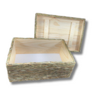 Caixa Baú De Taboa Com Tampa Madeira Revestido Palha Taboa