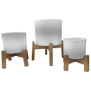 Tripé De Madeira Com Vasos Cerâmica Branco Cilíndrico P M G