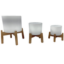 Tripé De Madeira Com Vasos Cerâmica Branco Cilíndrico P M G