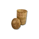 Cesto De Bambu Redondo Com Tampa Com Pé Decoração Roupa 70cm