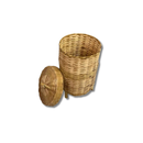 Cesto De Bambu Redondo Com Tampa Com Pé Decoração Roupa 60cm